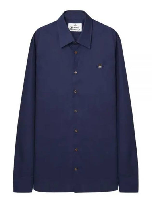 Men's Embroidered ORB Long Sleeve Shirt Navy - VIVIENNE WESTWOOD - BALAAN 2