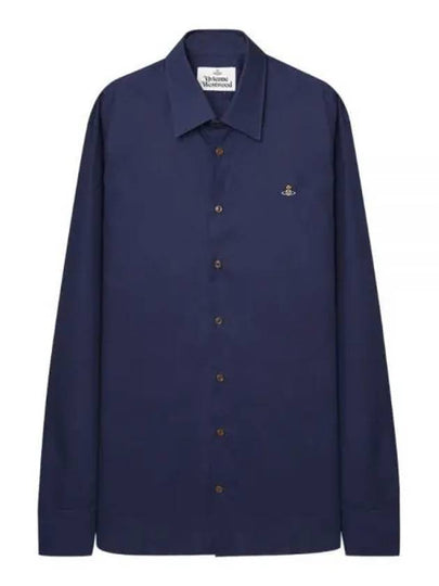 Men's Embroidered ORB Long Sleeve Shirt Navy - VIVIENNE WESTWOOD - BALAAN 2