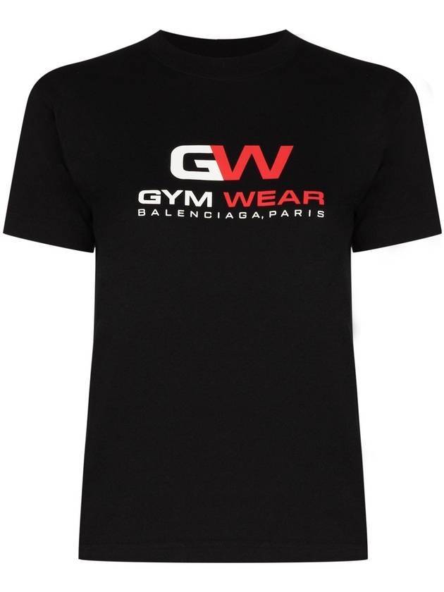 Women's Gymwear Logo Short Sleeve T-Shirt Black - BALENCIAGA - BALAAN.
