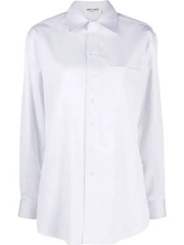 Striped Cotton Poplin Monogram Long Sleeve Shirt Blan Bleu - SAINT LAURENT - BALAAN 2