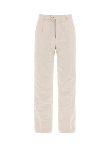 Men's Cotton And Linen Gabardine Pants SEMI DI LINO Beige - BRUNELLO CUCINELLI - BALAAN 1