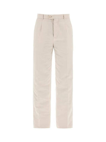 Pleated Detail Linen Straight Pants Beige - BRUNELLO CUCINELLI - BALAAN 1