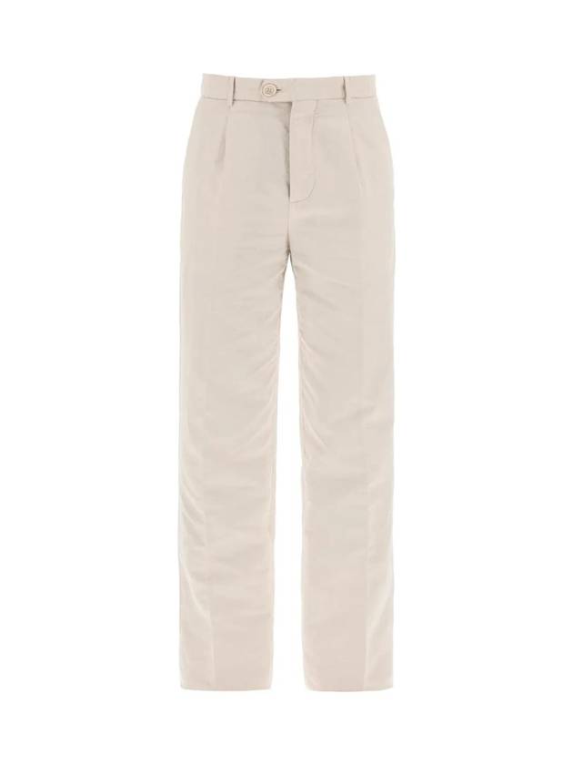 Pleated Detail Linen Straight Pants Beige - BRUNELLO CUCINELLI - BALAAN 1