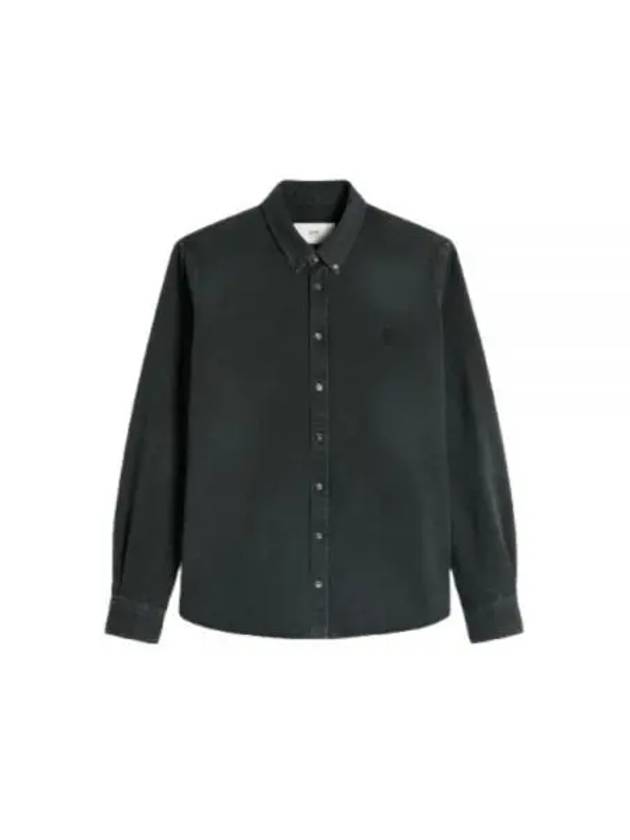 Button Down Long Sleeve Shirt Black - AMI - BALAAN 2