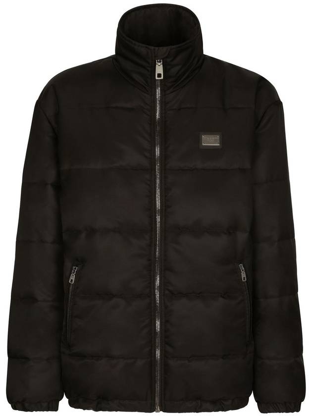 Logo Patch Zipper Down Jacket Black - DOLCE&GABBANA - BALAAN 1