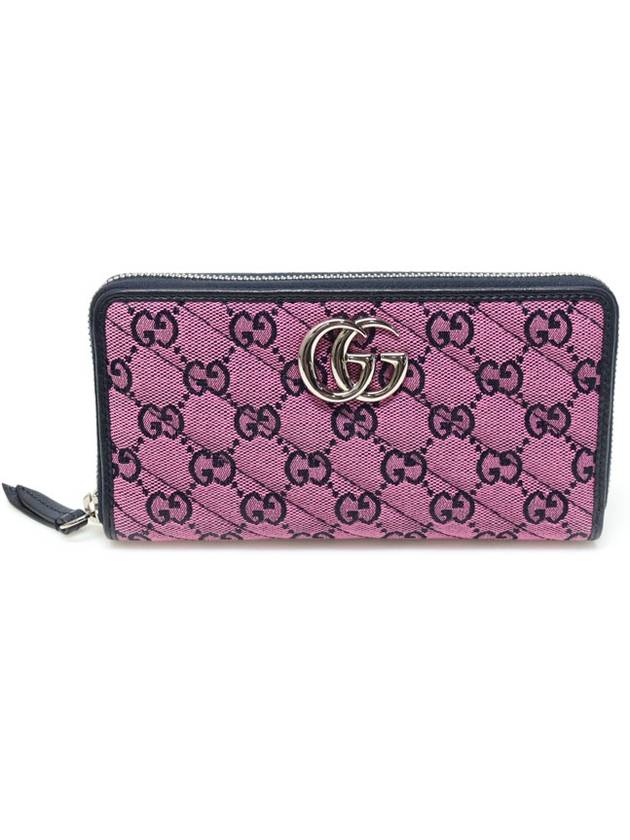 443123 Pink Blue Multi Color GG Canvas Diagonal Quilted Marmont Zipper Long Wallet - GUCCI - BALAAN 1