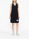 Women's Classic Pique Stripe V-Neck Cotton Tennis Dress Navy - THOM BROWNE - BALAAN 4