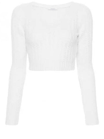 Ifrem Wool Cashmere Crop Knit Top White - MAX MARA - BALAAN 1