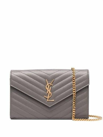 Cassandre Matelasse Chain Gold Half Wallet Grey - SAINT LAURENT - BALAAN 1