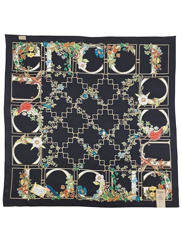 Animal and Floral Print Silk Scarf Black - GUCCI - BALAAN 4