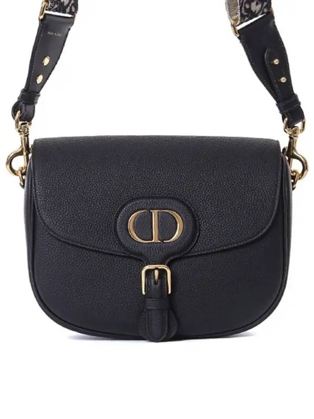 Bobby Grained Calfskin Oblique Embroidered Strap Large Shoulder Bag Black - DIOR - BALAAN 2