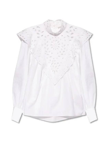 Women's Broderie Anglaise Poplin Blouse White - CHLOE - BALAAN 1