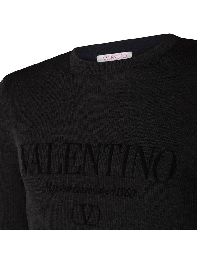 Logo Jacquard Wool Knit Top Grey - VALENTINO - BALAAN 6