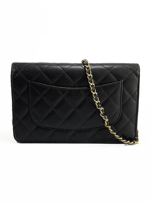 Classic Wallet On Chain Crossbody Bag Grained Calfskin Gold Black - CHANEL - BALAAN 3