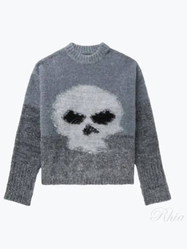 Lurex skull jacquard crew neck knit 08N367 000 silver - ERL - BALAAN 1