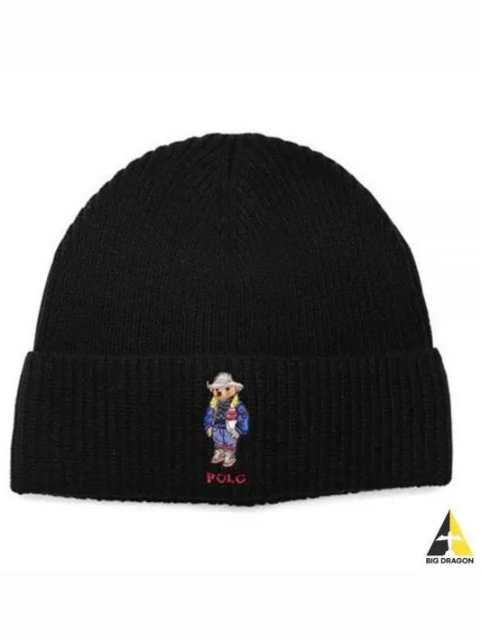 Embroidered Holiday Bear Wool Beanie Black - POLO RALPH LAUREN - BALAAN 2