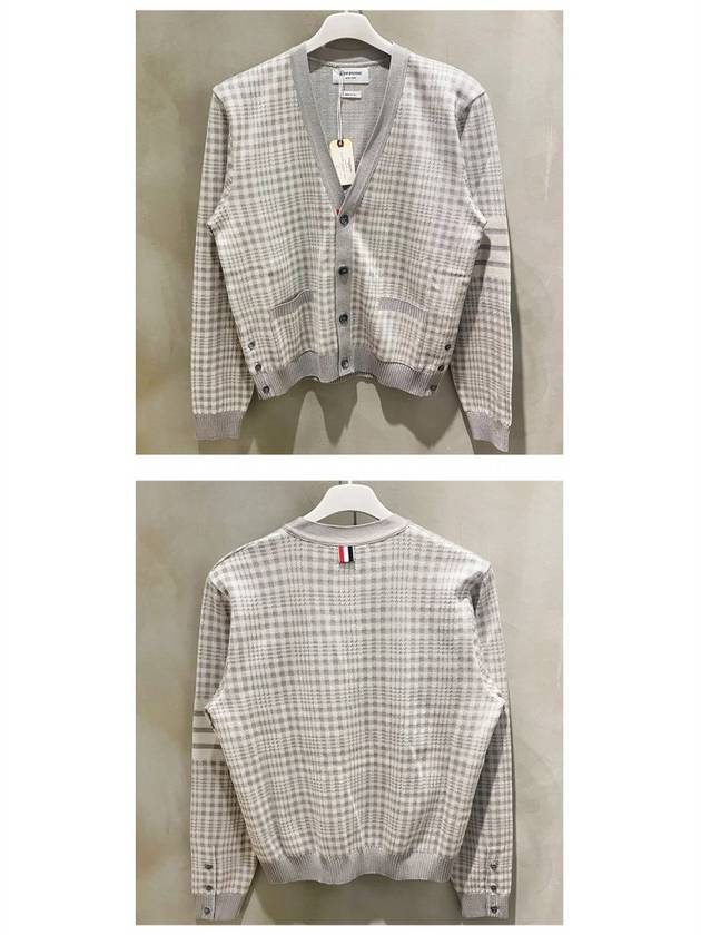 Check Jacquard V-Neck Cardigan Grey - THOM BROWNE - BALAAN 6