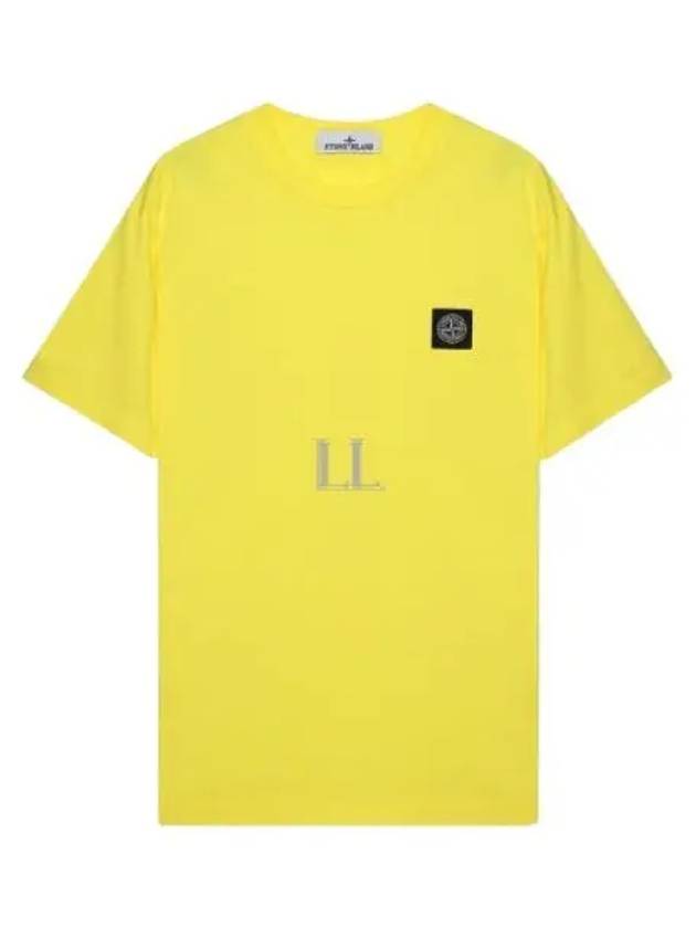 Logo Patch Cotton Short Sleeve T-Shirt Yellow - STONE ISLAND - BALAAN 2