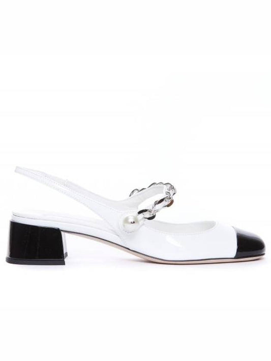 Two Tone Patent Leather Slingback Pumps White - MIU MIU - BALAAN 1