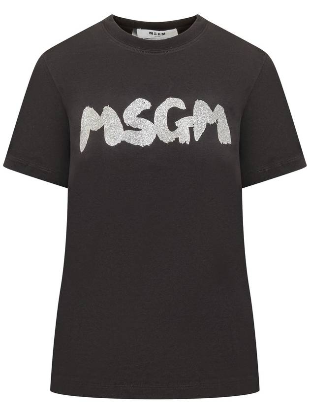 Glitter Brushed Logo Short Sleeve T-shirt Black - MSGM - BALAAN 2