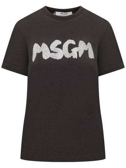 Glitter Brushed Logo Short Sleeve T-shirt Black - MSGM - BALAAN 2