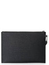 Embossed Leather Grain De Poudre Zipper Tablet Clutch Bag Black - SAINT LAURENT - BALAAN.