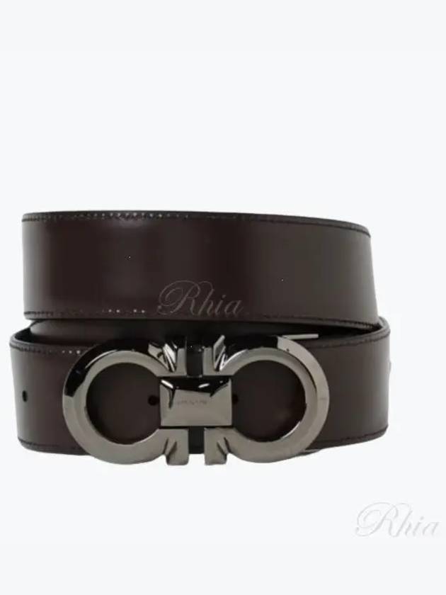 Reversible Adjustable Gancini Leather Belt Black Dark Brown - SALVATORE FERRAGAMO - BALAAN 2