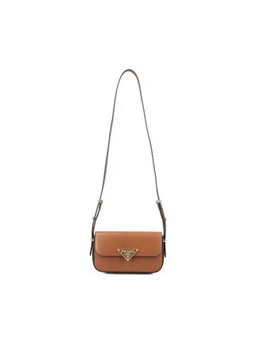 Leather Shoulder Bag Cognac - PRADA - BALAAN 1