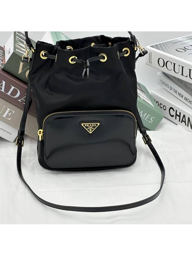 Triangle Logo Small Bucket Bag Black - PRADA - BALAAN 6