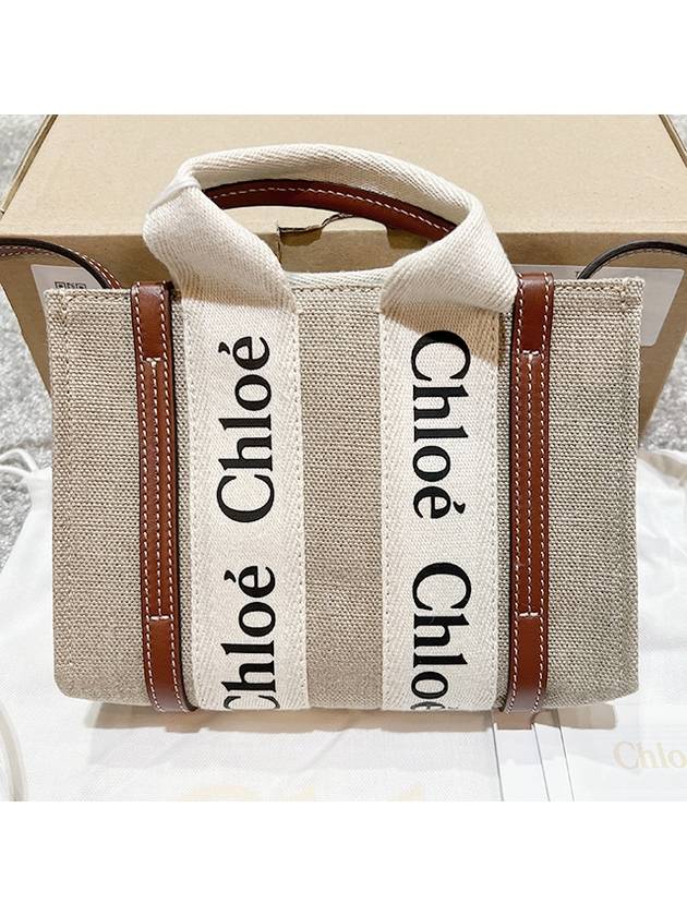 Woody Linen Canvas Calfskin Tote Bag White Brown - CHLOE - BALAAN 5