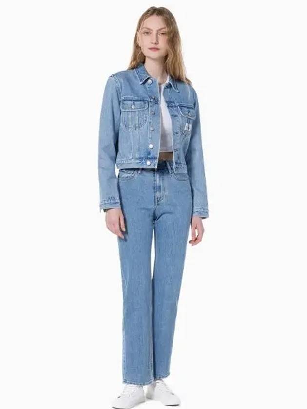 Jeans High Rise Denim Straight Jeans Mid Blue - CALVIN KLEIN - BALAAN 2