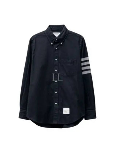 Men's Diagonal Solid Flannel Long Sleeve Shirt Navy - THOM BROWNE - BALAAN 2