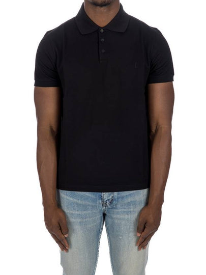 Men's Monogram Cotton Short Sleeve Polo Shirt Black - SAINT LAURENT - BALAAN 2