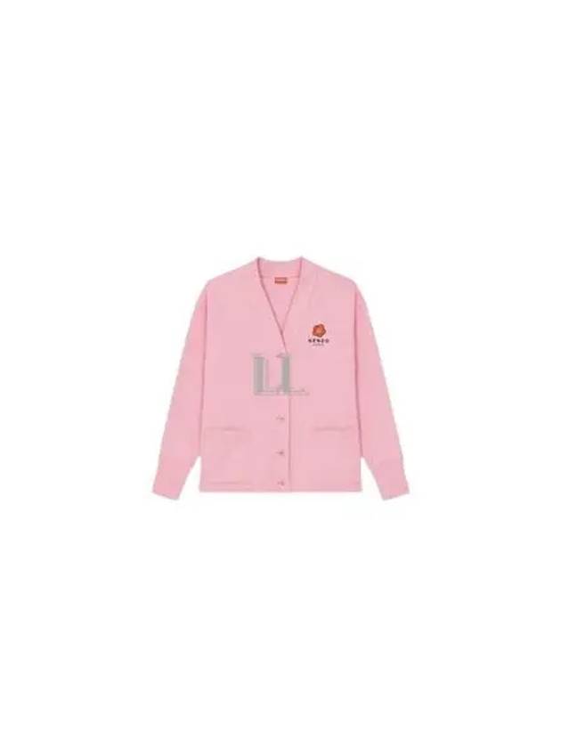 Boke Flower Logo Print V Neck Cardigan Rose - KENZO - BALAAN 2