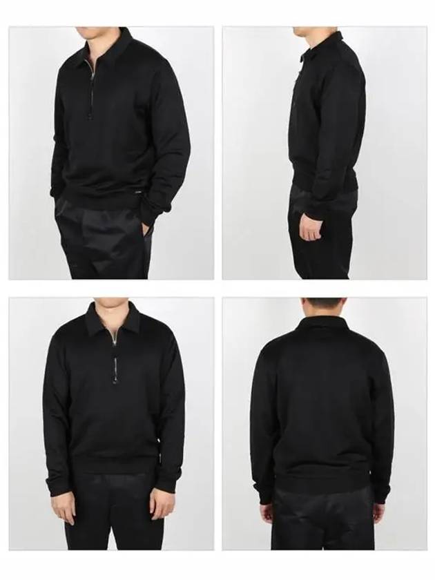 Men's Half Zipper Polo Sweatshirt Black - TOM FORD - BALAAN 3