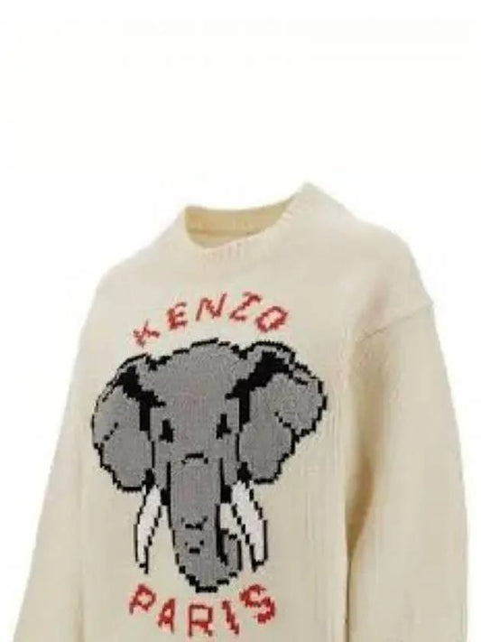 Pixel Elephant Wool Knit Top Off White - KENZO - BALAAN 2