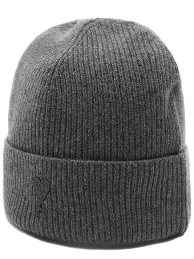 De Coeur Ribbed Knit Beanie Grey - AMI - BALAAN 4