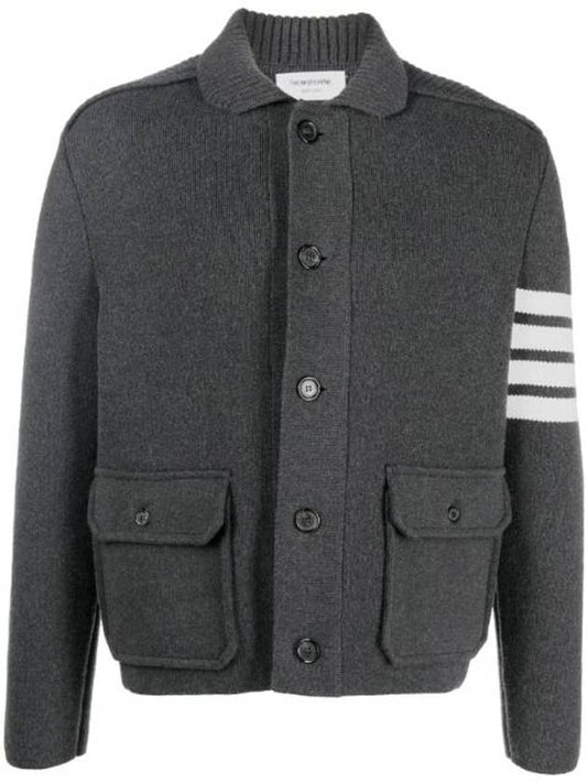 Men's Diagonal Interlock Stitch Cashmere Jacket Grey - THOM BROWNE - BALAAN 1