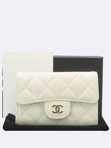 AP0214 White Caviar Skin Classic Flap Gold Plated COCO Logo Women s Card Holder Wallet - CHANEL - BALAAN 1