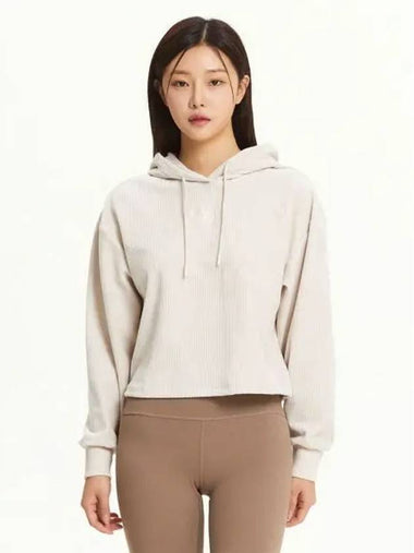 NBN0E4W922 WOMEN Velor ribbed semi crop hoodie CREAM - NEW BALANCE - BALAAN 1