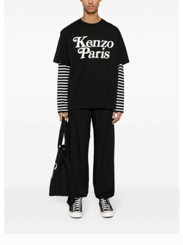 Paris Label Flap Pocket Workwear Cargo Cotton Straight Pants Black - KENZO - BALAAN 5