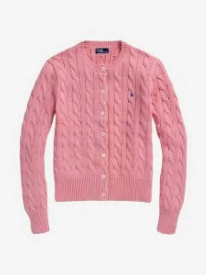 Women's Embroidered Logo Pony Cable Cardigan Pink - POLO RALPH LAUREN - BALAAN 2