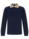 Check Collar Cotton Pique Long Sleeve Polo Shirt Smoke Navy - BURBERRY - BALAAN 2