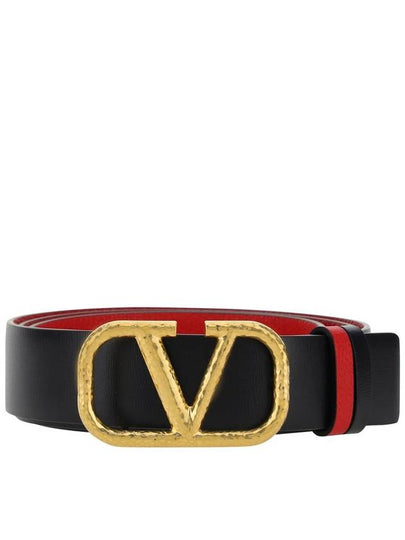 V Logo Signature Reversible 40MM Leather Belt Black Red - VALENTINO - BALAAN 2