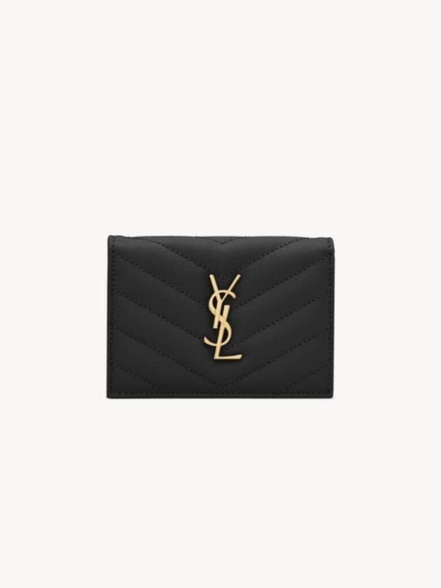 Monogram Caviar Embossed Business Card Wallet Black - SAINT LAURENT - BALAAN 2