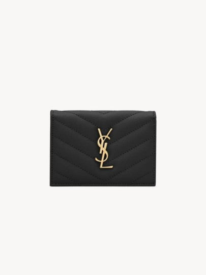 Monogram Caviar Embossed Business Card Wallet Black - SAINT LAURENT - BALAAN 2