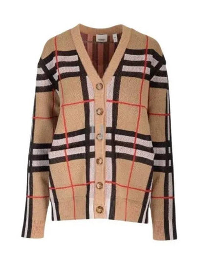 V-Neck Checked Technical Cotton Cardigan Archive Beige - BURBERRY - BALAAN 2