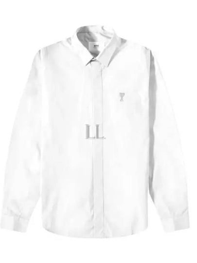 Tonal Heart Logo Long Sleeve Shirt White - AMI - BALAAN 2