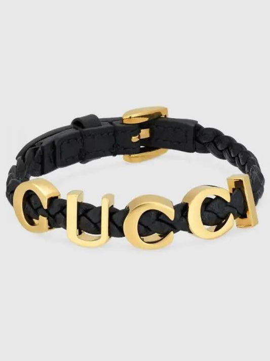 Gold logo lettering leather bracelet black - GUCCI - BALAAN 2