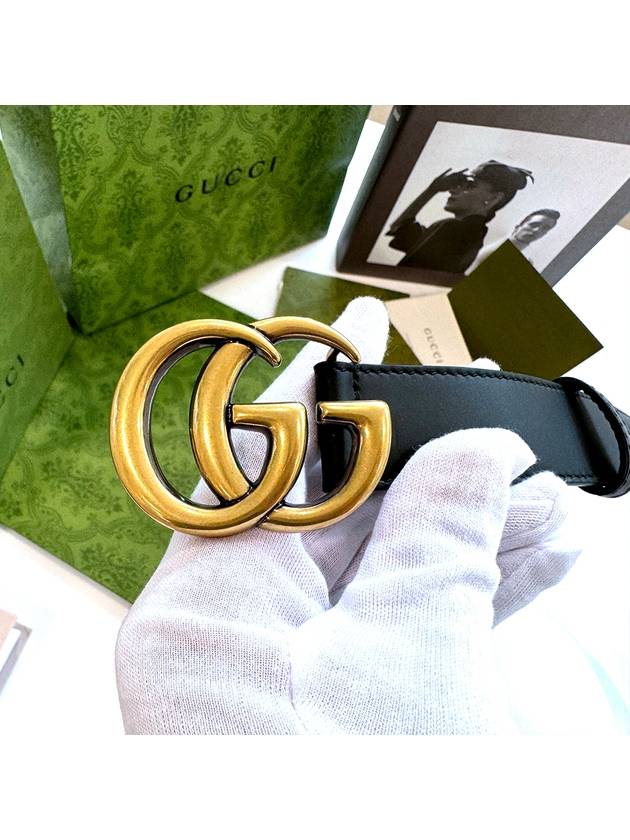 Men's GG Marmont Double G Buckle Gold Hardware Leather Belt Black - GUCCI - BALAAN 6